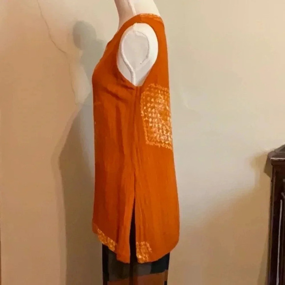 KALIYANA Orange Oversized Linen Textured Top Size S/M - Picture 4 of 15